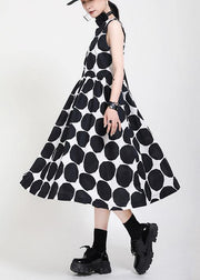 Fine Black Dot tie waist Summer Cotton Dress - SooLinen