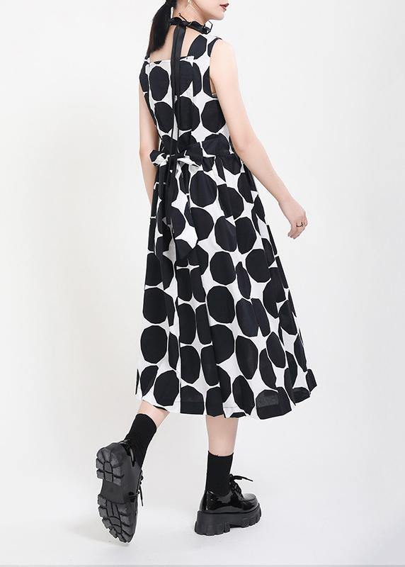 Fine Black Dot tie waist Summer Cotton Dress - SooLinen