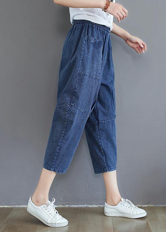 Fine Black Elastic Waist jeans Harem Pants Summer Cotton - SooLinen