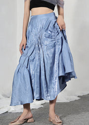 Fine Blue Asymmetrical Summer Patchwork Skirts