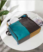 Fine Blue Patchwork Paitings Calf Leather Messenger Bag