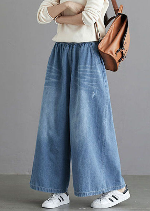 Fine Blue Regular Pockets Straight Fall Denim Pants