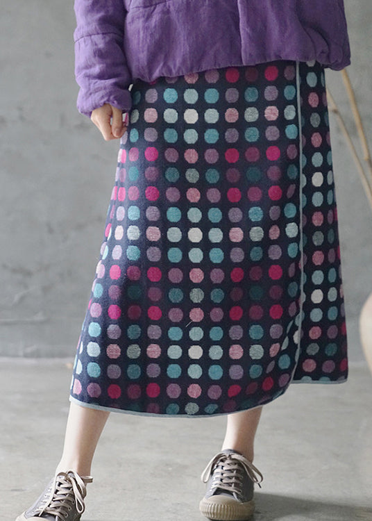 Fine Blue elastic waist asymmetrical design dot Woolen Skirt Spring