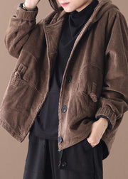 Fine Chocolate Hooded Corduroy Winter Coats Warm Outwear