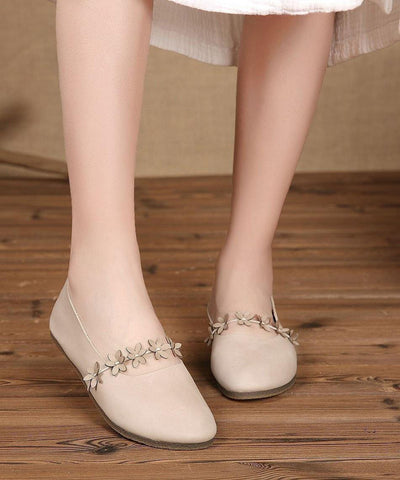 Fine Flats Beige Cowhide Leather Penny Loafers - SooLinen