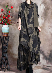 Fine Green Asymmetrical Print Dress Spring