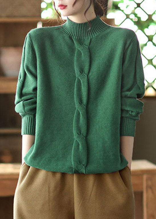 Fine Green Turtle Neck Loose Knit Sweater Tops Winter