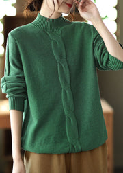 Fine Green Turtle Neck Loose Knit Sweater Tops Winter