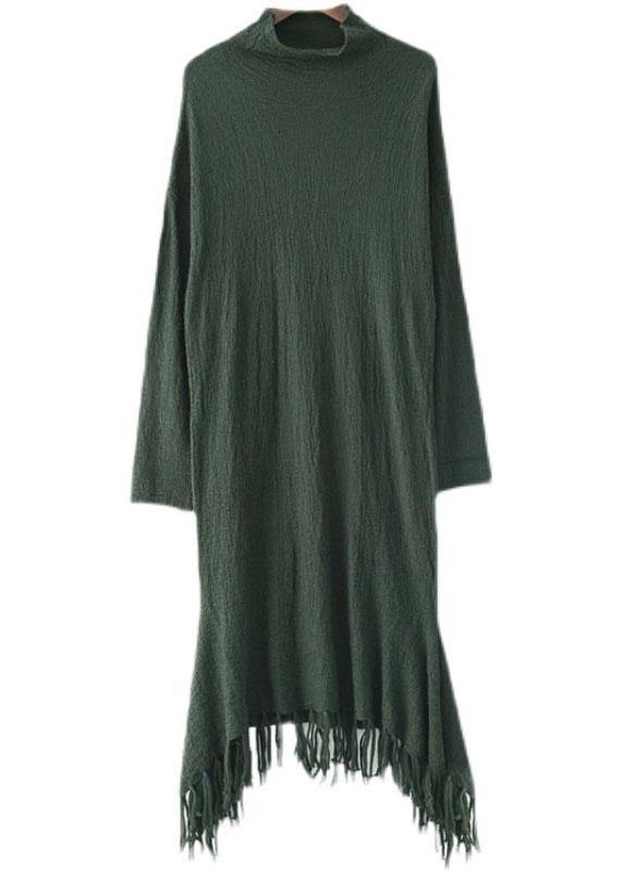 Fine Green Turtleneck Patchwork Fall Knit Sweater Dress - SooLinen