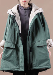 Fine Green Zip Up Pockets Patchwork Fleece Wool Lined Parka Jacket Winter