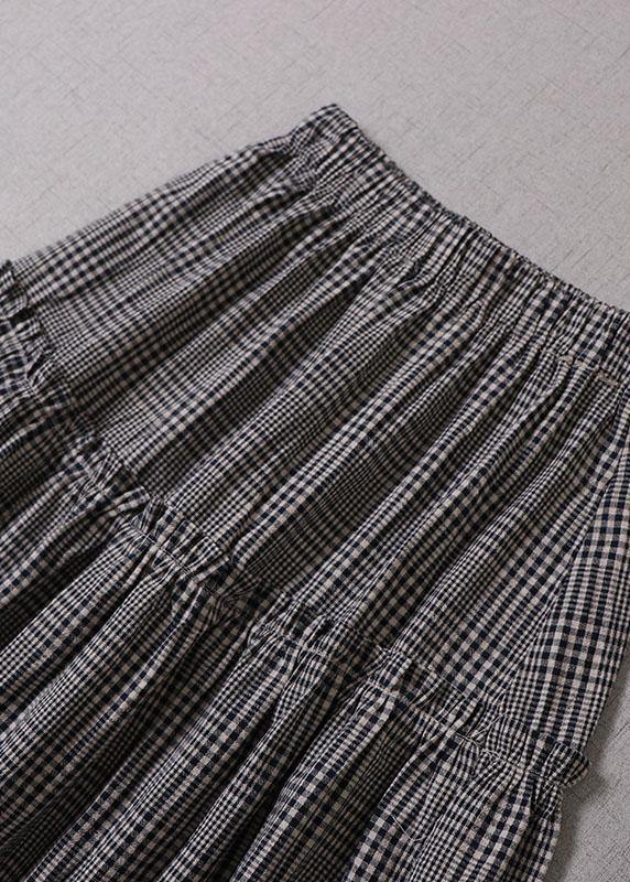 Fine Light Gray Plaid Patchwork Wrinkled Lace Fall Skirts - SooLinen