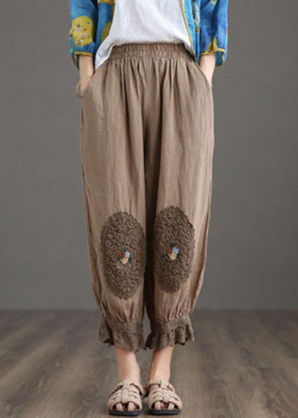 Fine Nude Patchwork Hollow Out Harem Pants Trousers Linen - SooLinen