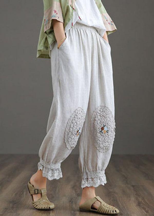 Fine Nude Patchwork Hollow Out Harem Pants Trousers Linen - SooLinen