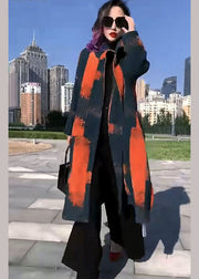 Fine Orange Print Woolen Loose Circle Winter trench coats