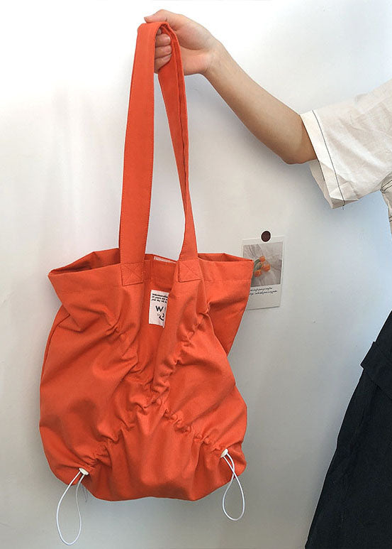 Fine Orange drawstring wrinkled Cotton Satchel Handbag