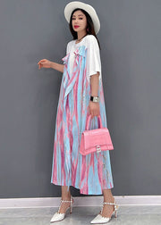 Fine Pink Asymmetrical Patchwork Ruffles Cotton Holiday Dress Short Sleeve