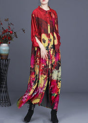 Fine Red Print asymmetrical design Long Summer Spring Dress - SooLinen