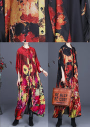 Fine Red Print asymmetrical design Long Summer Spring Dress - SooLinen