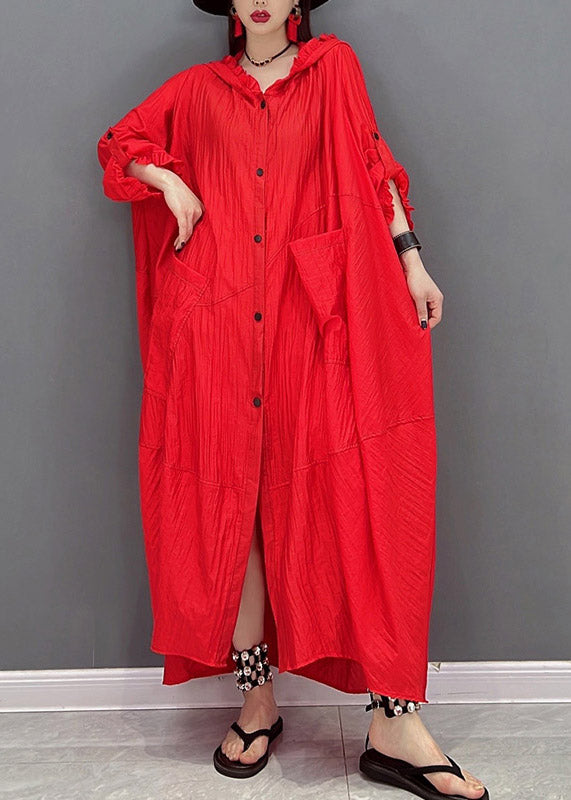 Fine Red V Neck Pockets Holiday Dress Long Sleeve