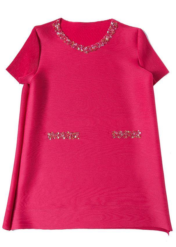 Fine Rose O-Neck Nail bead Summer Mid Dress - SooLinen