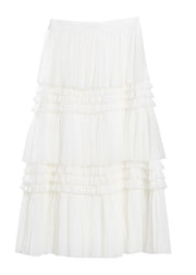 Fine White Asymmetrical wrinkled Tulle Skirts Spring