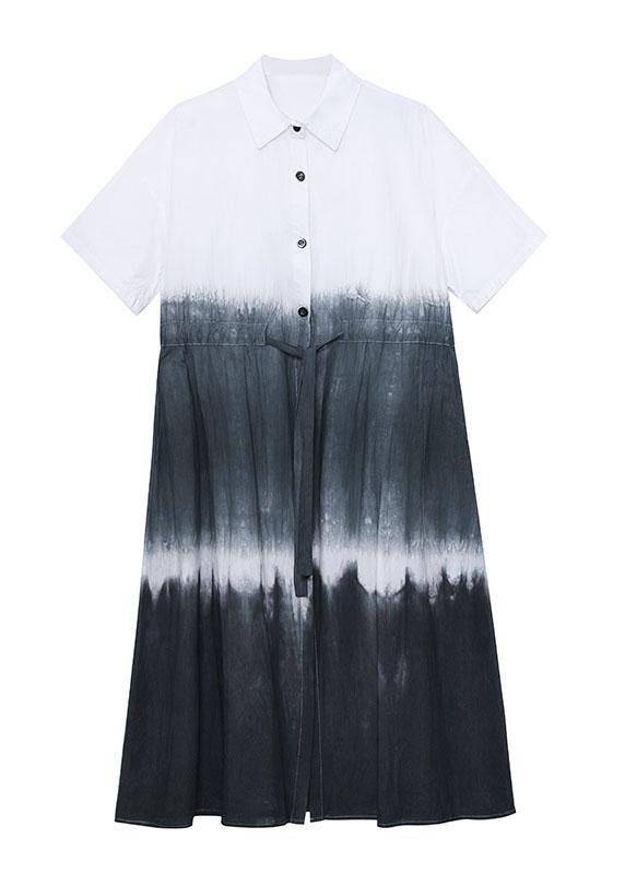 Fine Yellow Tie Dye Buttontie Sashes Short Sleeve Dresses - SooLinen