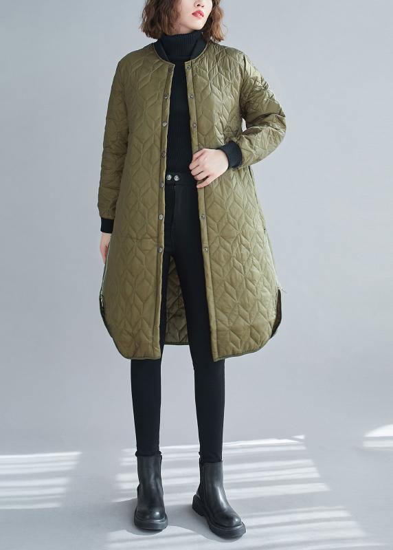 Fine army green winter coats trendy plus size snow o neck zippered overcoat - SooLinen