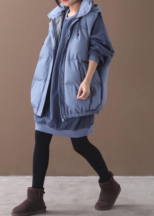 Fine blue casual outfit plus size clothing hooded sleeveless winter outwear - SooLinen