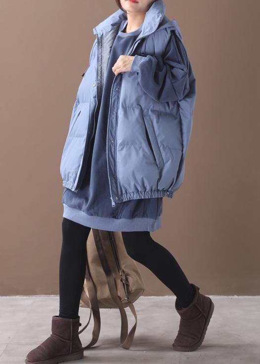 Fine blue casual outfit plus size clothing hooded sleeveless winter outwear - SooLinen