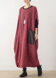 Fine casual long winter dress red o neck asymmetric woolen dress - SooLinen