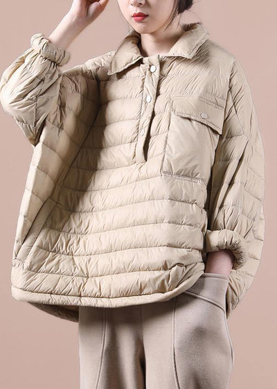 Fine khaki down coat trendy plus size snow jackets lapel pockets women winter outwear - SooLinen