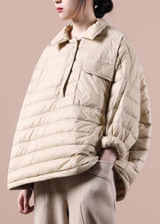 Fine khaki down coat trendy plus size snow jackets lapel pockets women winter outwear - SooLinen