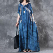 Fine maxi dresses fashion Retro Three Quarter Sleeve Printed Blue Long Dress