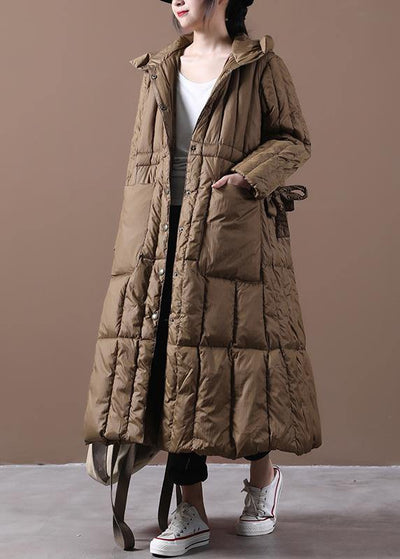 Fine plus size Winter Winter overcoat chocolate hooded pockets goose Down coat - SooLinen