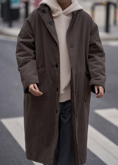 Fine plus size mid-length coats woolen outwear chocolate o neck two ways to wear coats - SooLinen