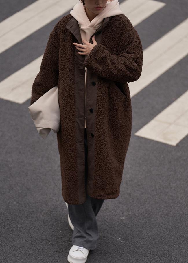 Fine plus size mid-length coats woolen outwear chocolate o neck two ways to wear coats - SooLinen