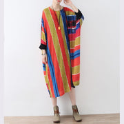 Fine rainbow natural linen dress  oversize striped traveling dress Elegant asymmetrical kaftans