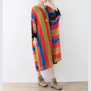 Fine rainbow natural linen dress  oversize striped traveling dress Elegant asymmetrical kaftans