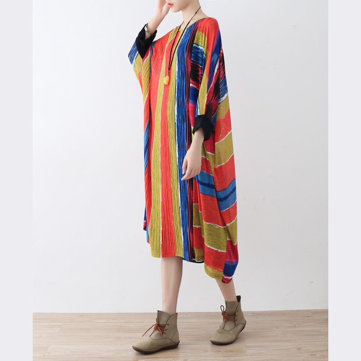 Fine rainbow natural linen dress  oversize striped traveling dress Elegant asymmetrical kaftans