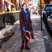 Fine red blue Plaid coats plus size Notched trench coat New double breasted Wool Coat