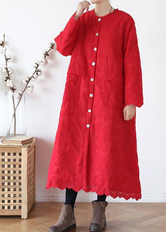 Fine red outwear plus size warm winter coat o neck Jacquard winter outwear - SooLinen