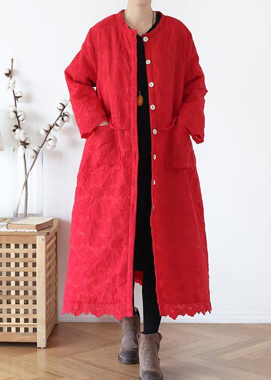 Fine red outwear plus size warm winter coat o neck Jacquard winter outwear - SooLinen