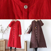 Fine red outwear plus size warm winter coat o neck Jacquard winter outwear - SooLinen