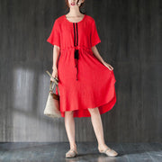 Fine tencel summer dress plus size clothing Red Summer Women Dress with Ruffles and Ribbon