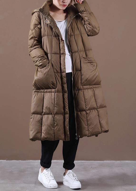 Fine Trendy Plus Size Cotton Jacket Winter Outwear Chocolate Hooded Zippered Cotton Coat - SooLinen