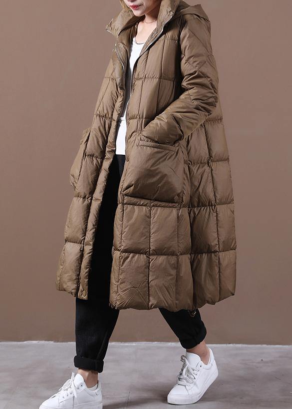 Fine Trendy Plus Size Cotton Jacket Winter Outwear Chocolate Hooded Zippered Cotton Coat - SooLinen