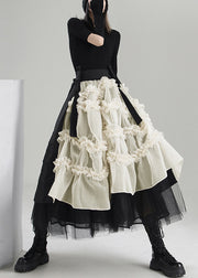 Fitted Apricot Asymmetrical Patchwork Tulle Skirt Spring