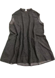 Fitted Black Grey O-Neck low high design Summer Denim Mid Dress - SooLinen