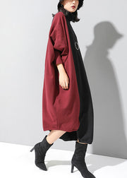 Tailliertes schwarzes Patchwork-rotes asymmetrisches Design Herbst-Winter-Pullover-Kleid