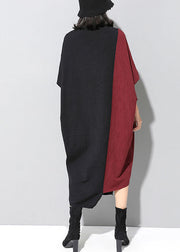 Tailliertes schwarzes Patchwork-rotes asymmetrisches Design Herbst-Winter-Pullover-Kleid